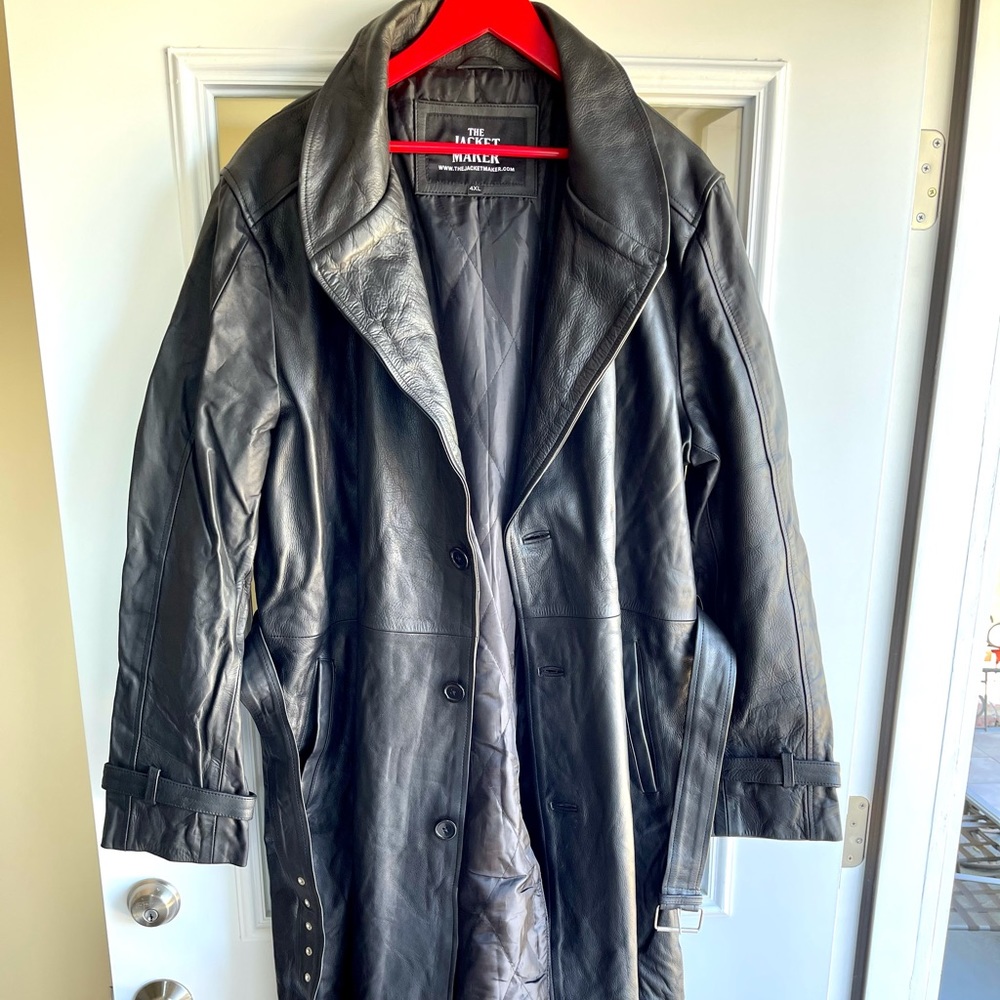 Daniel Black Leather Trench Coat - Picture 2 of 15
